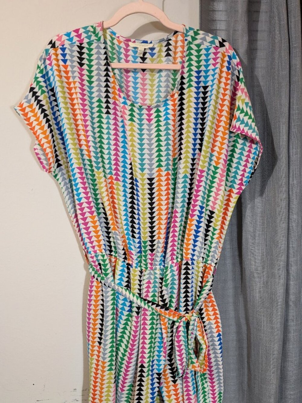 Loralette Geometric Triangle Rainbow Button Up Dress Belted Size 18/20